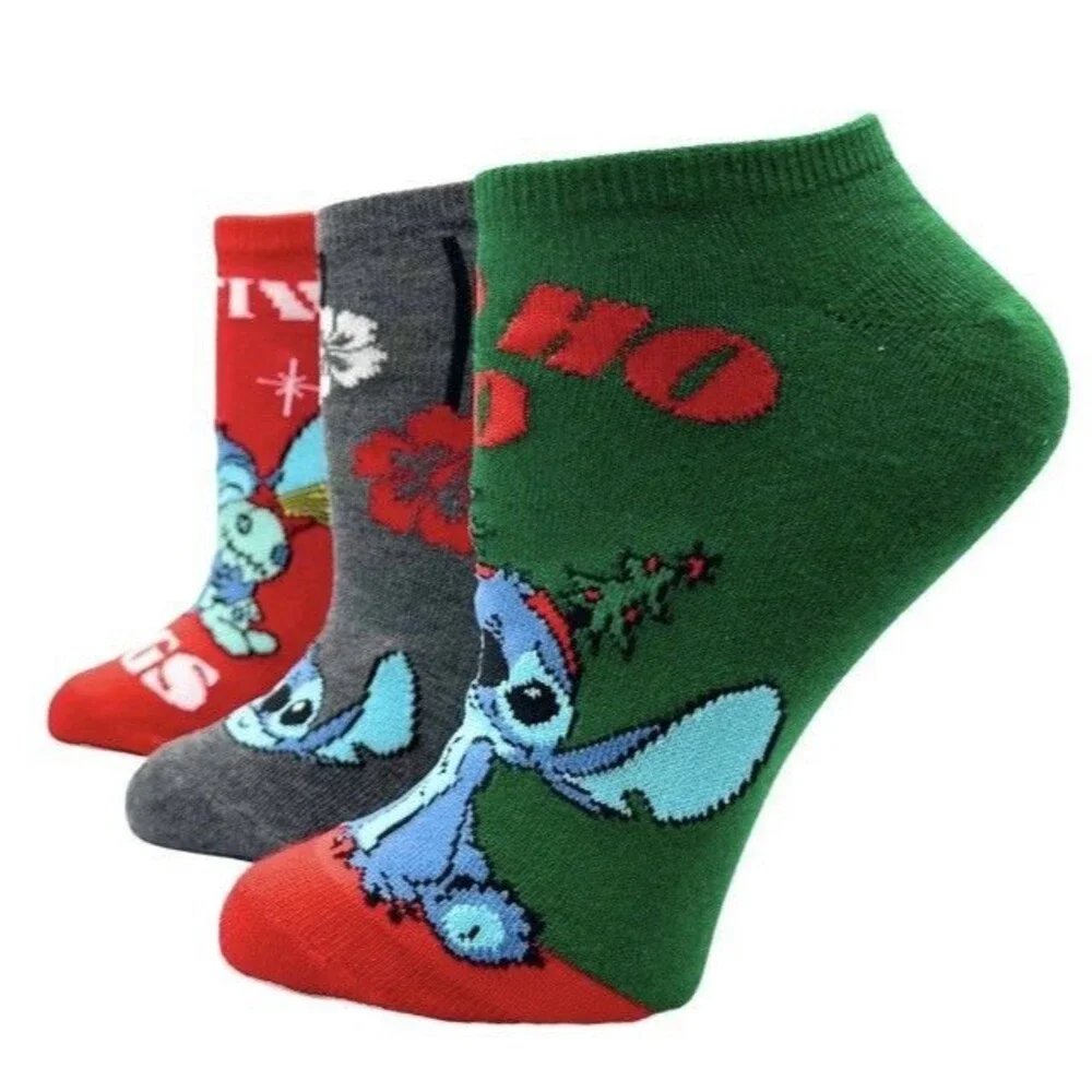 Disney Stitch Women's Holiday No-Show Socks, 3-Pack, Size 4-10